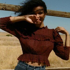 NWT DÔEN Floryn Top Eyelet Antique Walnut Prairie Edwardian Broderie Anglaise